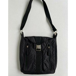 Lauren Ralph Lauren Nylon Messenger Crossbody Shoulder Bag with Buckle Black